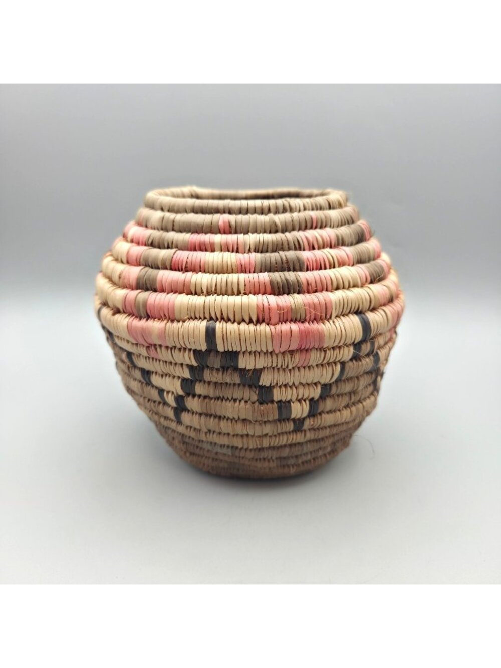 African Zulu Coiled Grass Basket Handwoven Ukhamba Patterned Boho Tribal Decor
